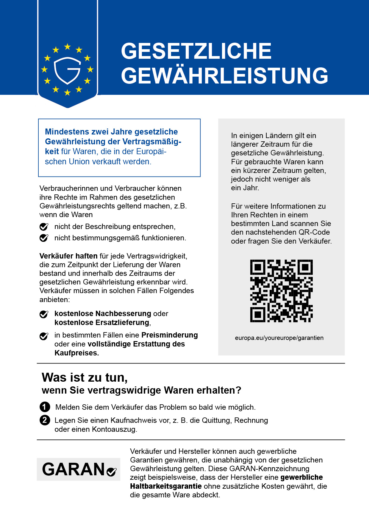 Hinweis zur gesetzlichen Gewährleistung